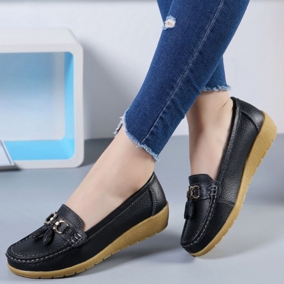 Women's black loafers women's flats women's sandals shoe comfortable shoe heels - Picture 1 of 5